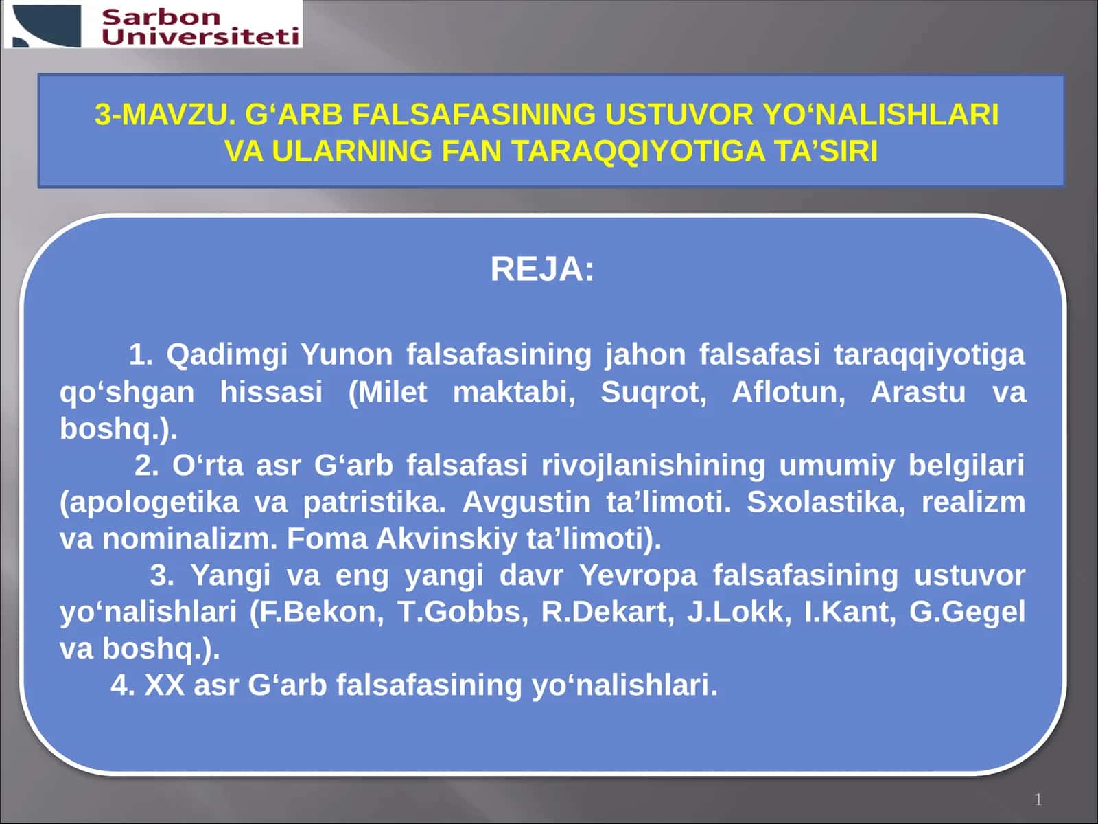 G‘ARB FALSAFASINING USTUVOR YO‘NALISHLARI VA ULARNING FAN TARAQQIYOTIGA TA’SIRI