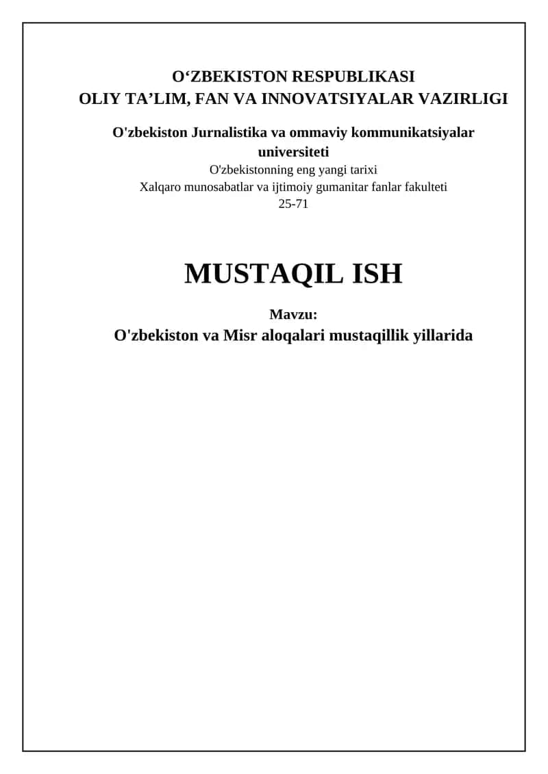 O'zbekiston va Misr aloqalari mustaqillik yillarida