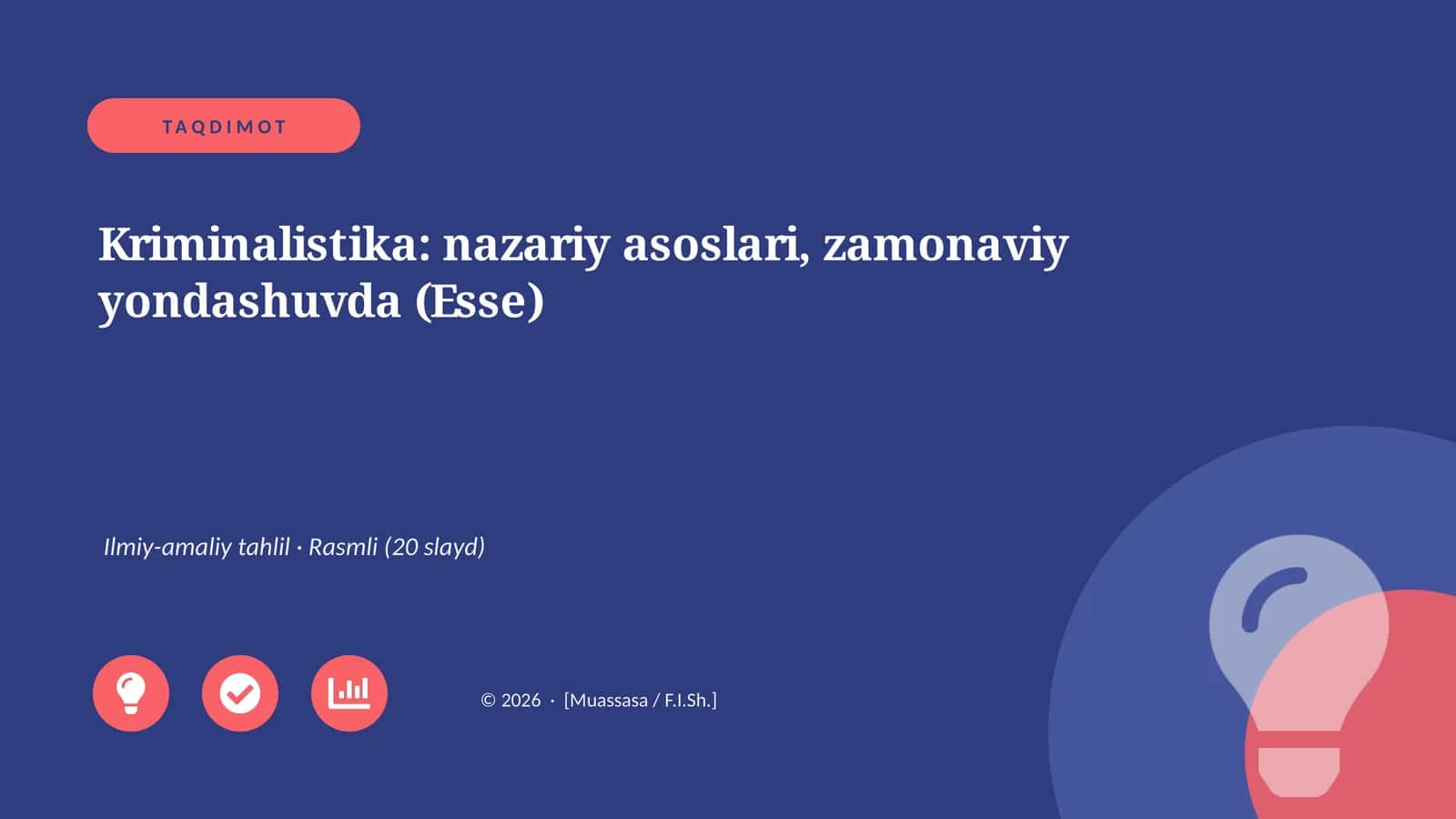 Kriminalistika: nazariy asoslari, zamonaviy yondashuvda (Esse)