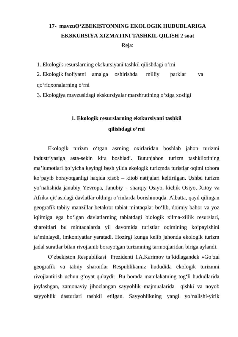 Ekologik turizm ekskursiyasi