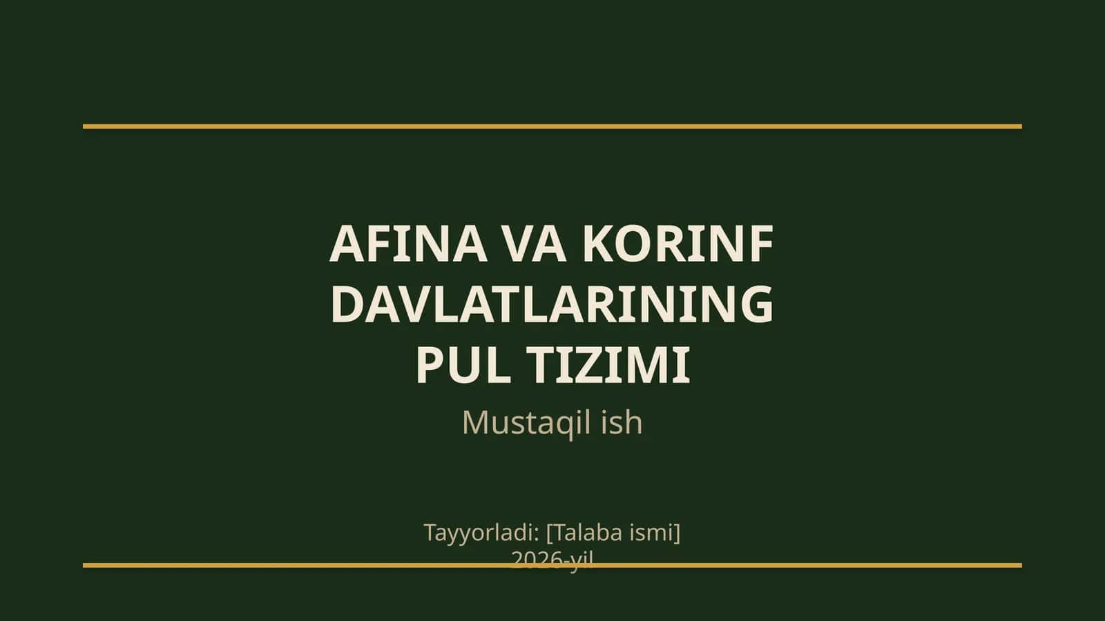 Afina va Korinf davlatlarining pul tizimi