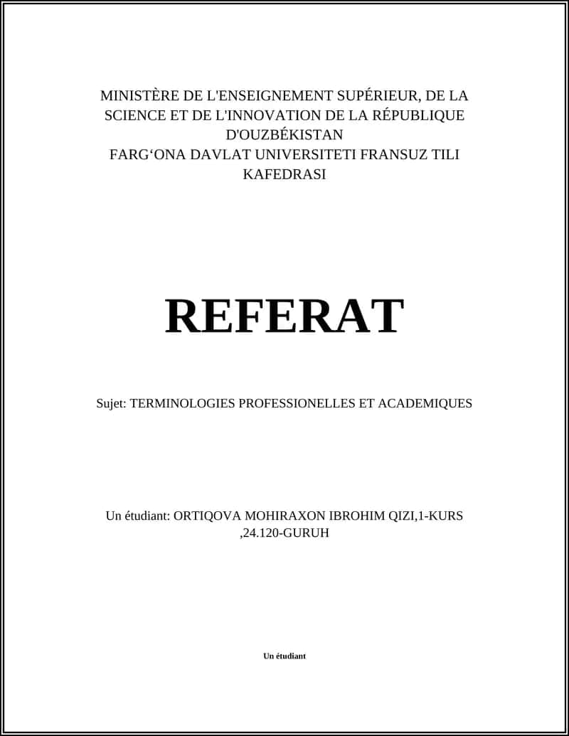 TERMINOLOGIES PROFESSIONELLES ET ACADEMIQUES