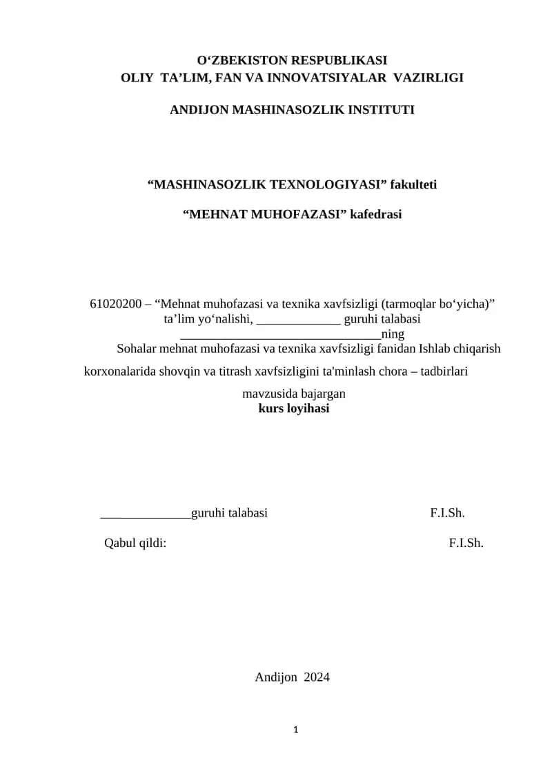 "Mehnat muhofazasi va texnika xavfsizligi"