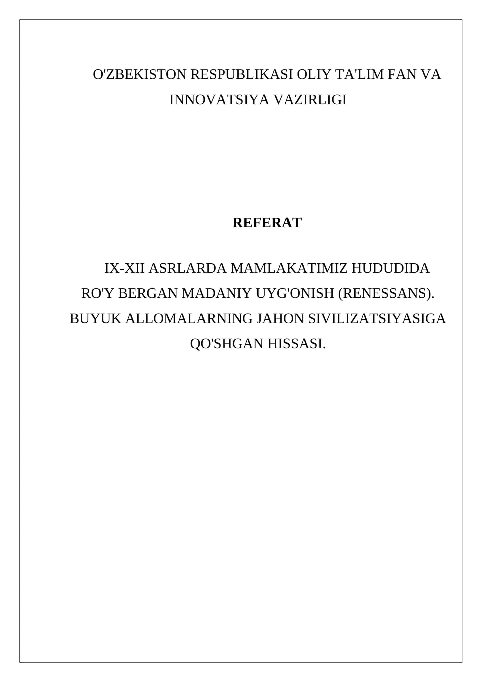 IX-XII asrlarda mamlakatimiz hududida ro'y bergan madaniy uygonish