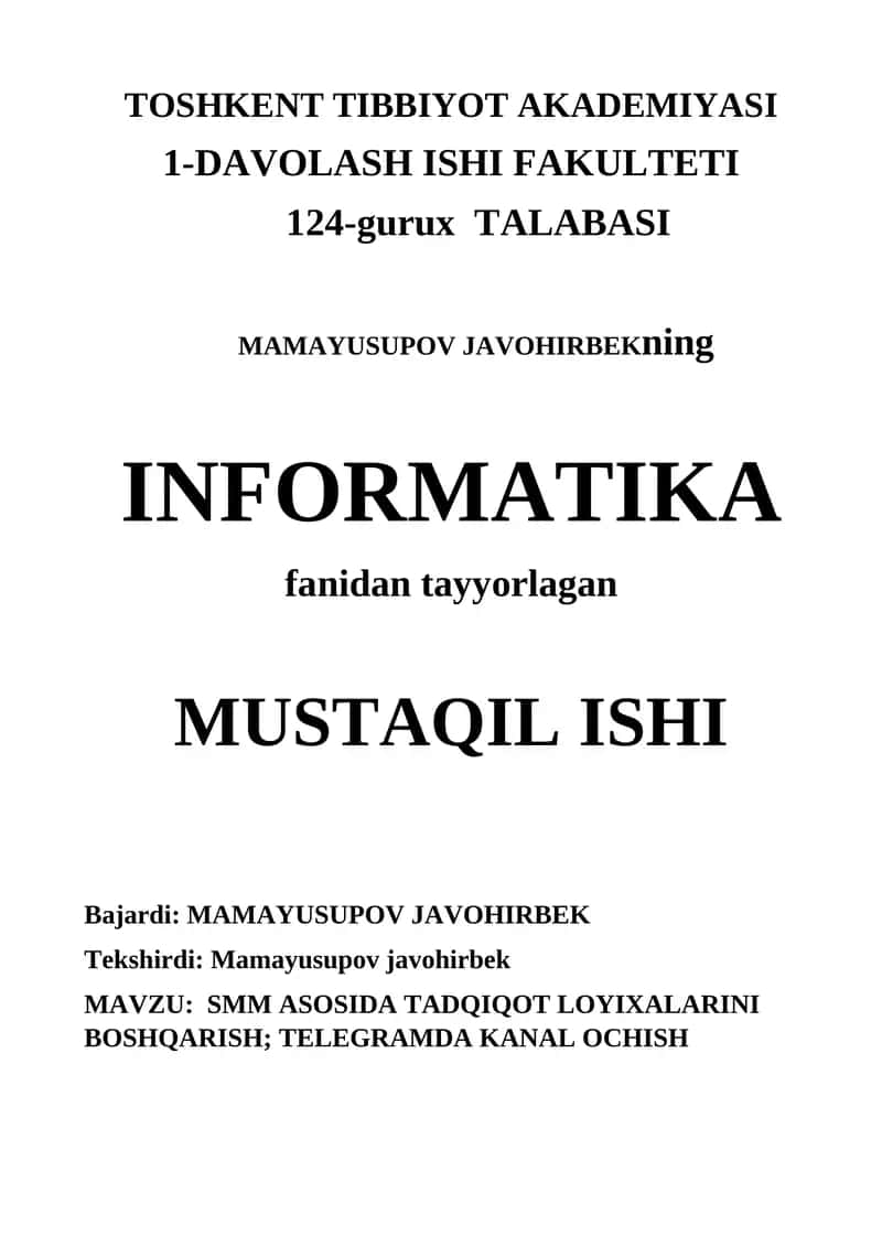 SMM asosida tadqiqot loyihalarini boshqarish. Telegramda kanal ochish