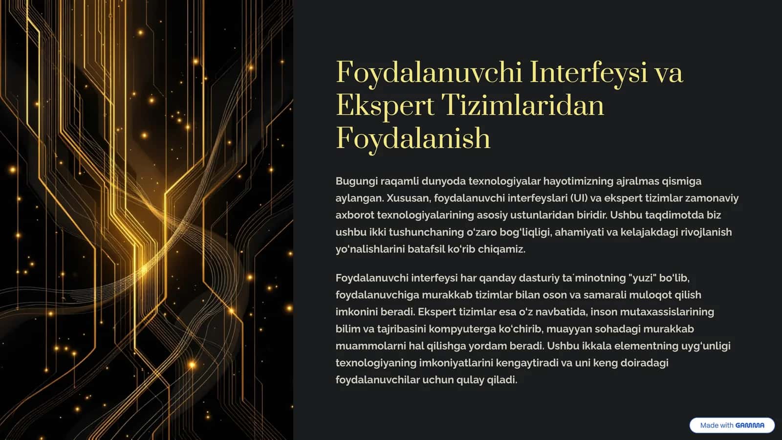 Foydalanuvchi Interfeysi va Ekspert Tizimlaridan Foydalanish