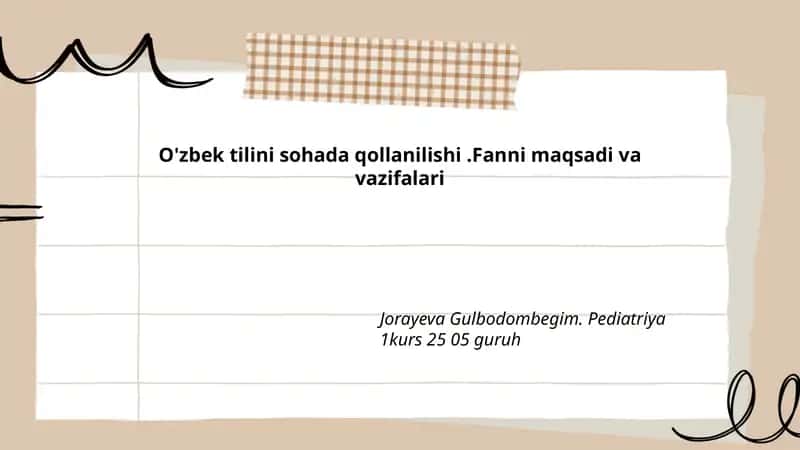 O'zbek tilini sohada qollanilishi.Fanni maqsadi va vazifalari
