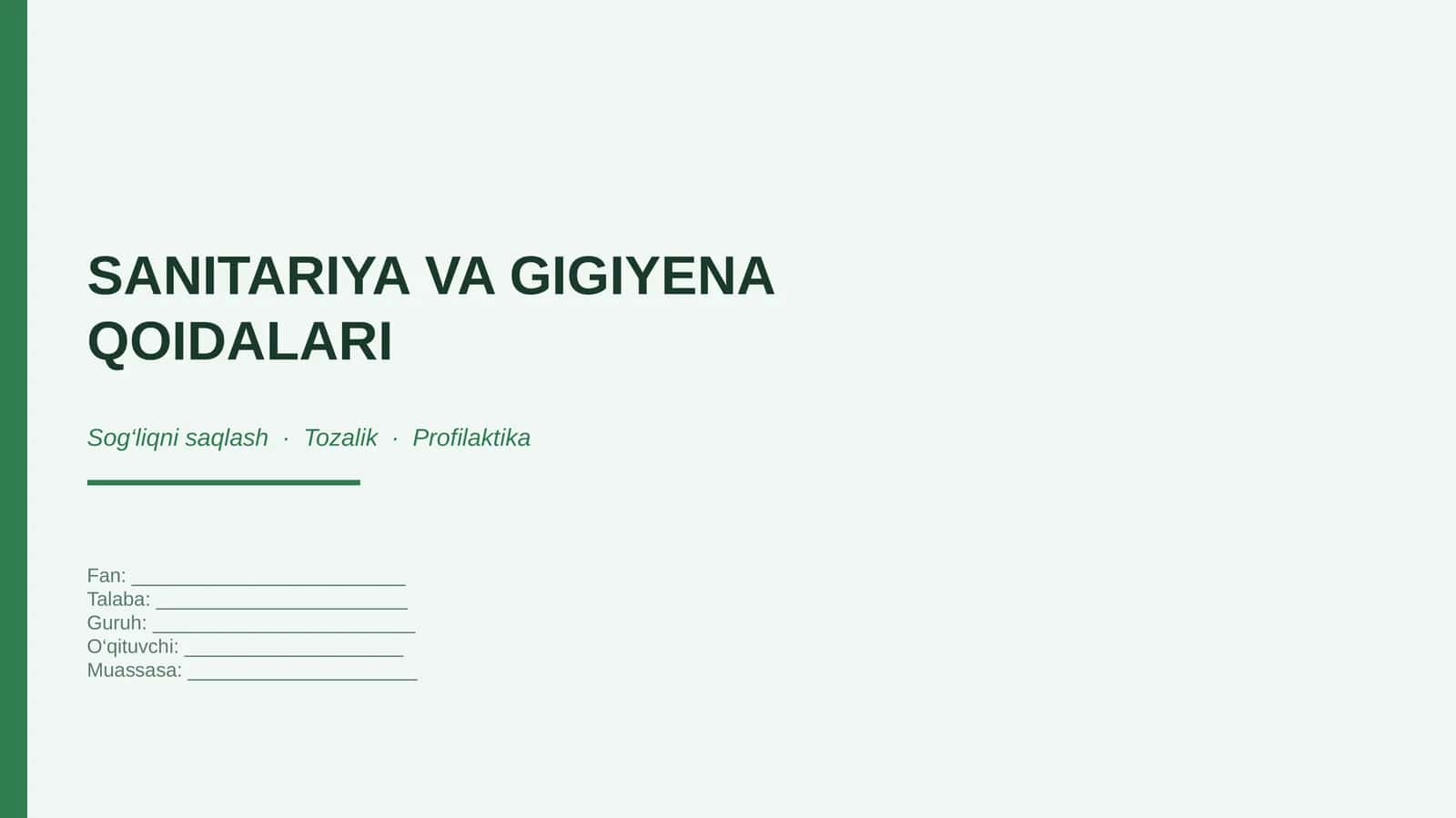 SANITARIYA VA GIGIYENA QOIDALARI