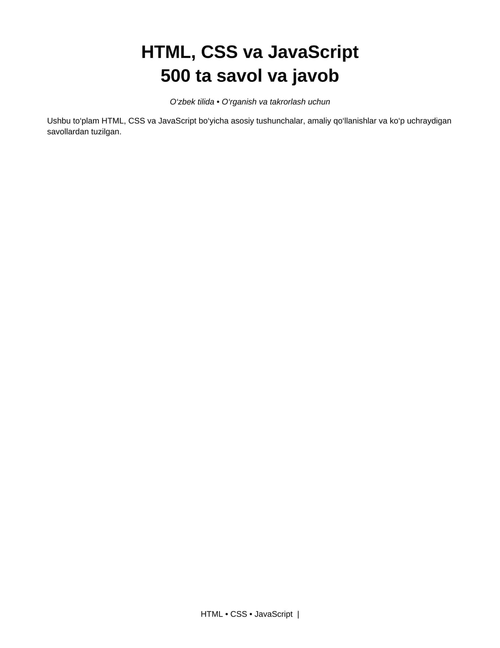HTML, CSS va JavaScript