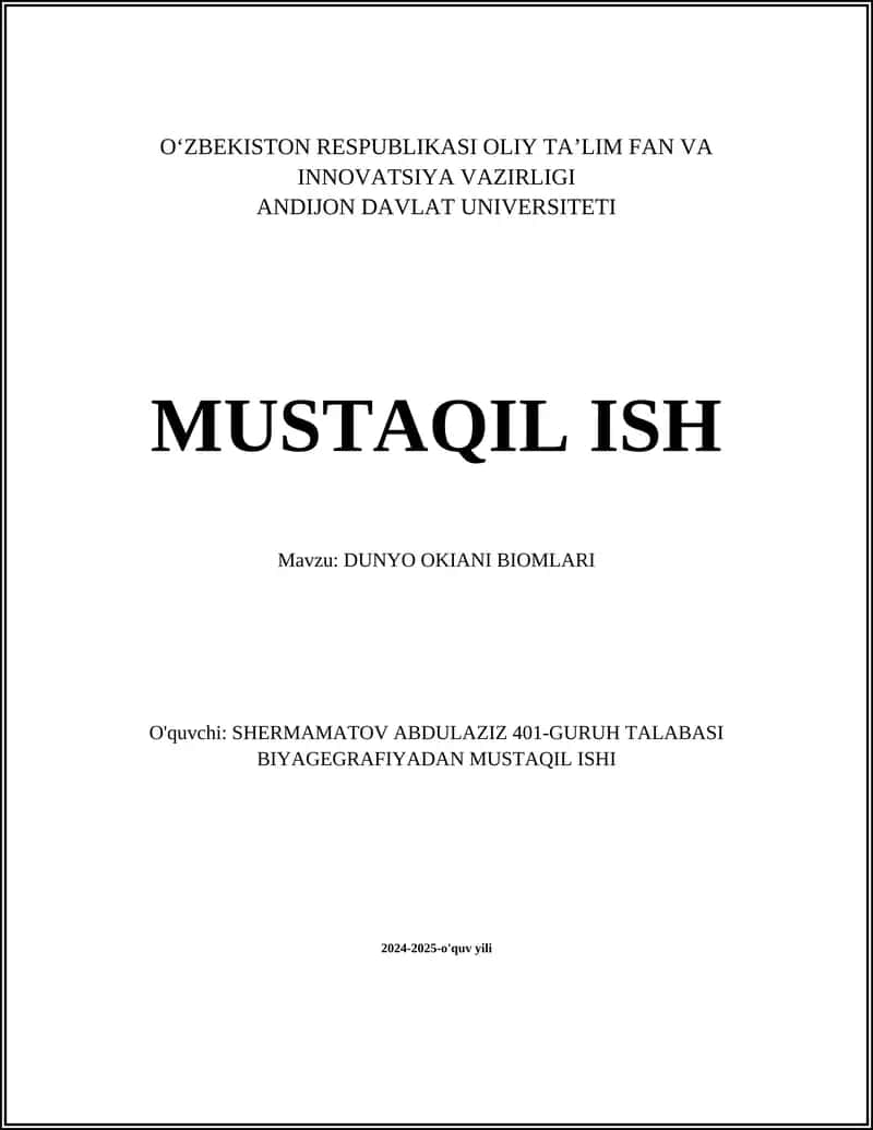 DUNYO OKIANI BIOMLARI