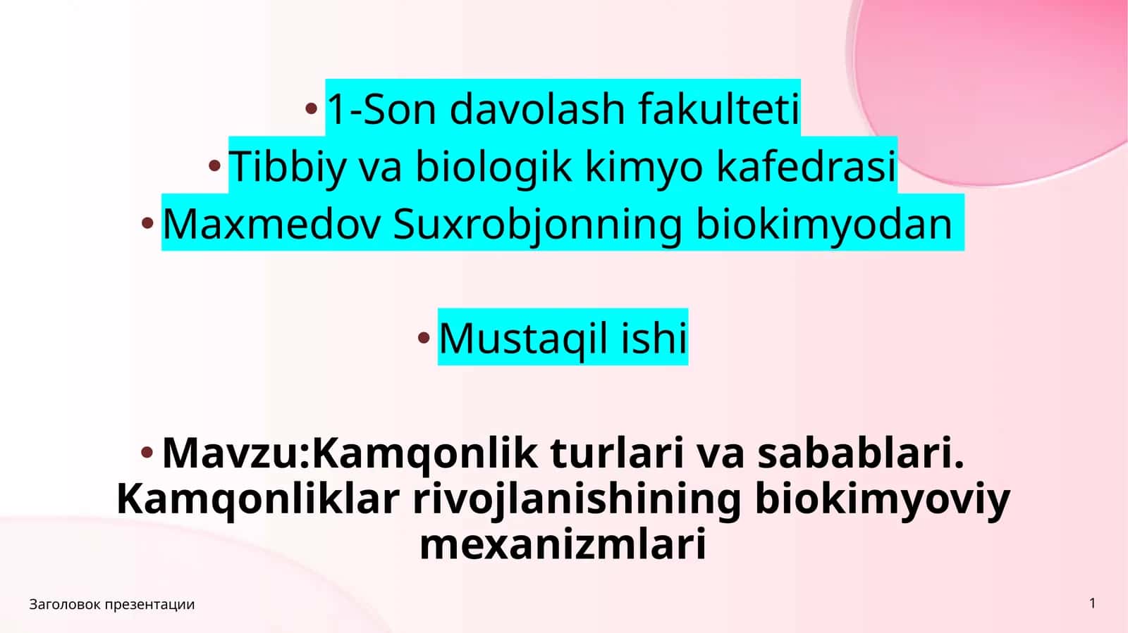 Kamqonlik turlari va sabablari. Kamqonliklar rivojlanishining biokimyoviy mexanizmlari