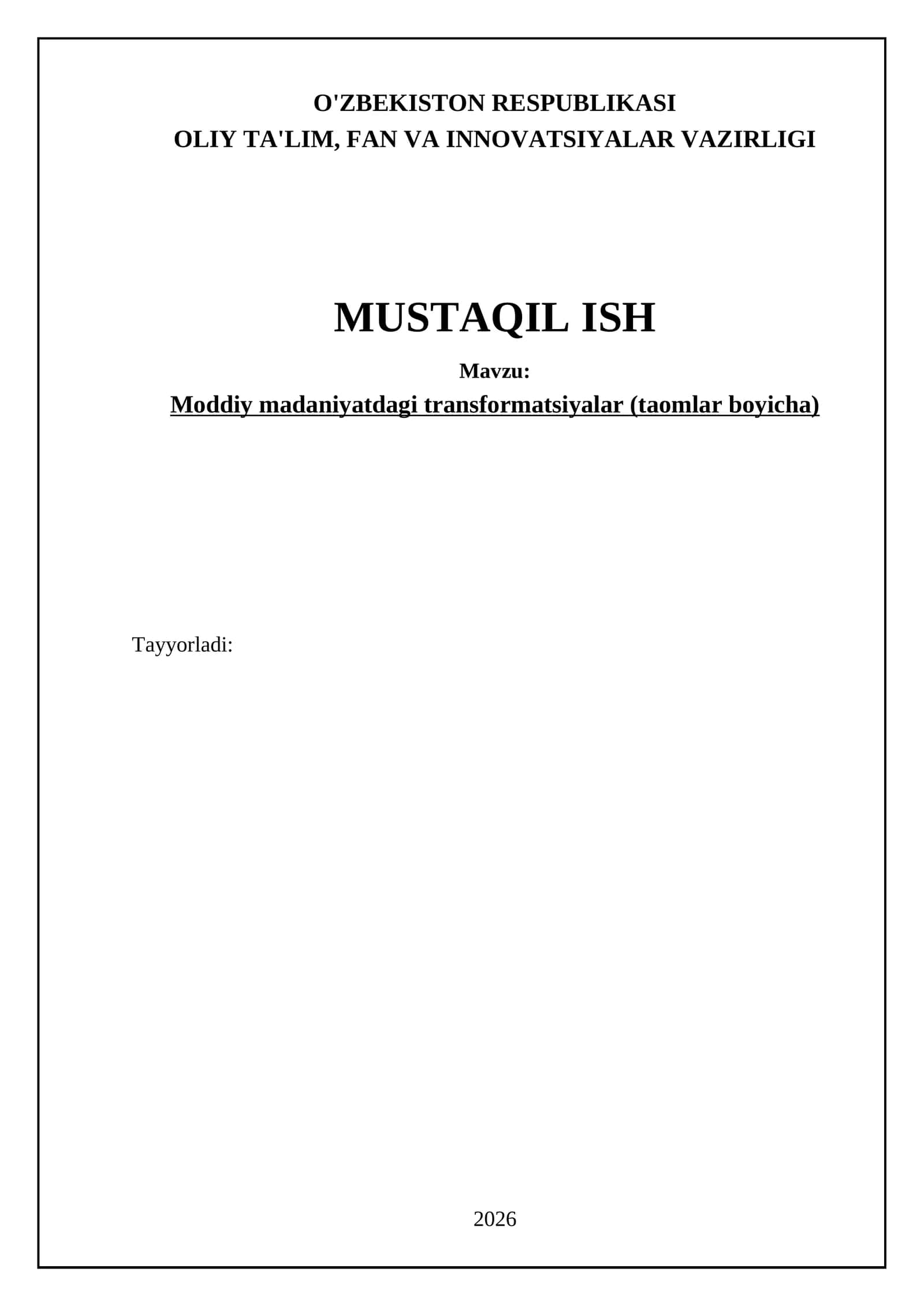Moddiy madaniyatdagi transformatsiyalar (taomlar boyicha)