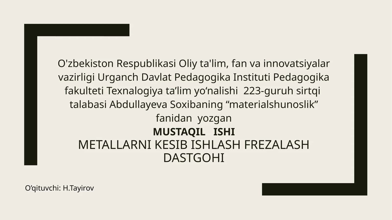 Metallarni kesib ishlash frezalash dastgohi