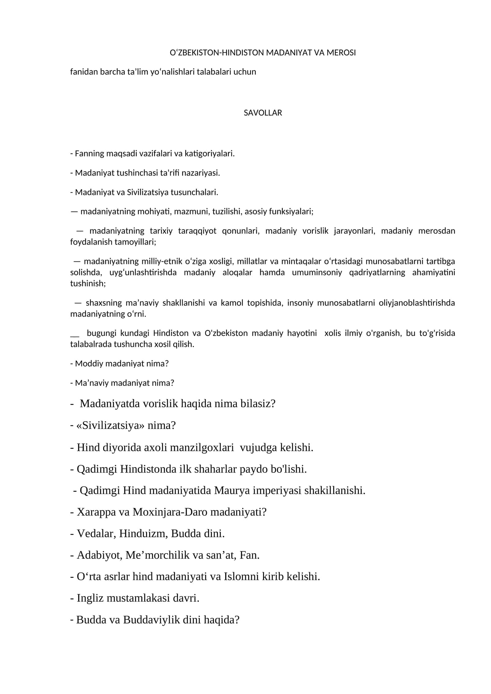 O‘ZBEKISTON-HINDISTON MADANIYAT VA MEROSI