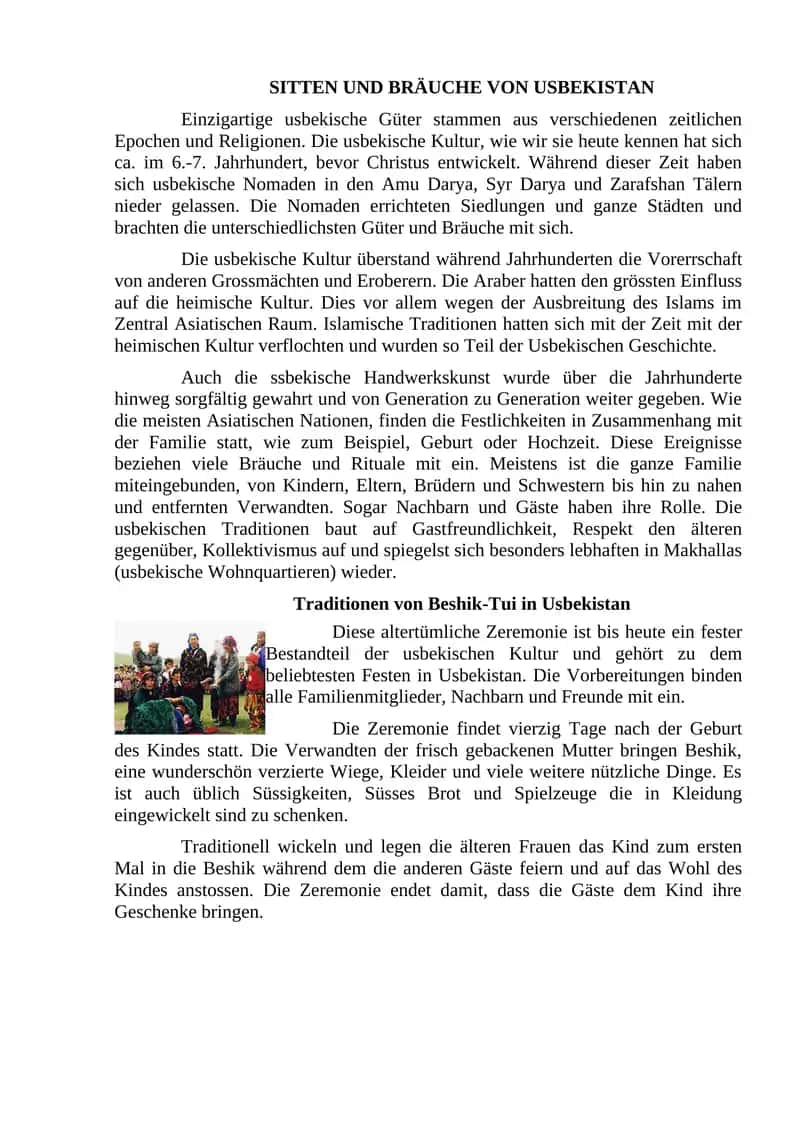 SITTEN UND BRÄUCHE VON USBEKISTAN