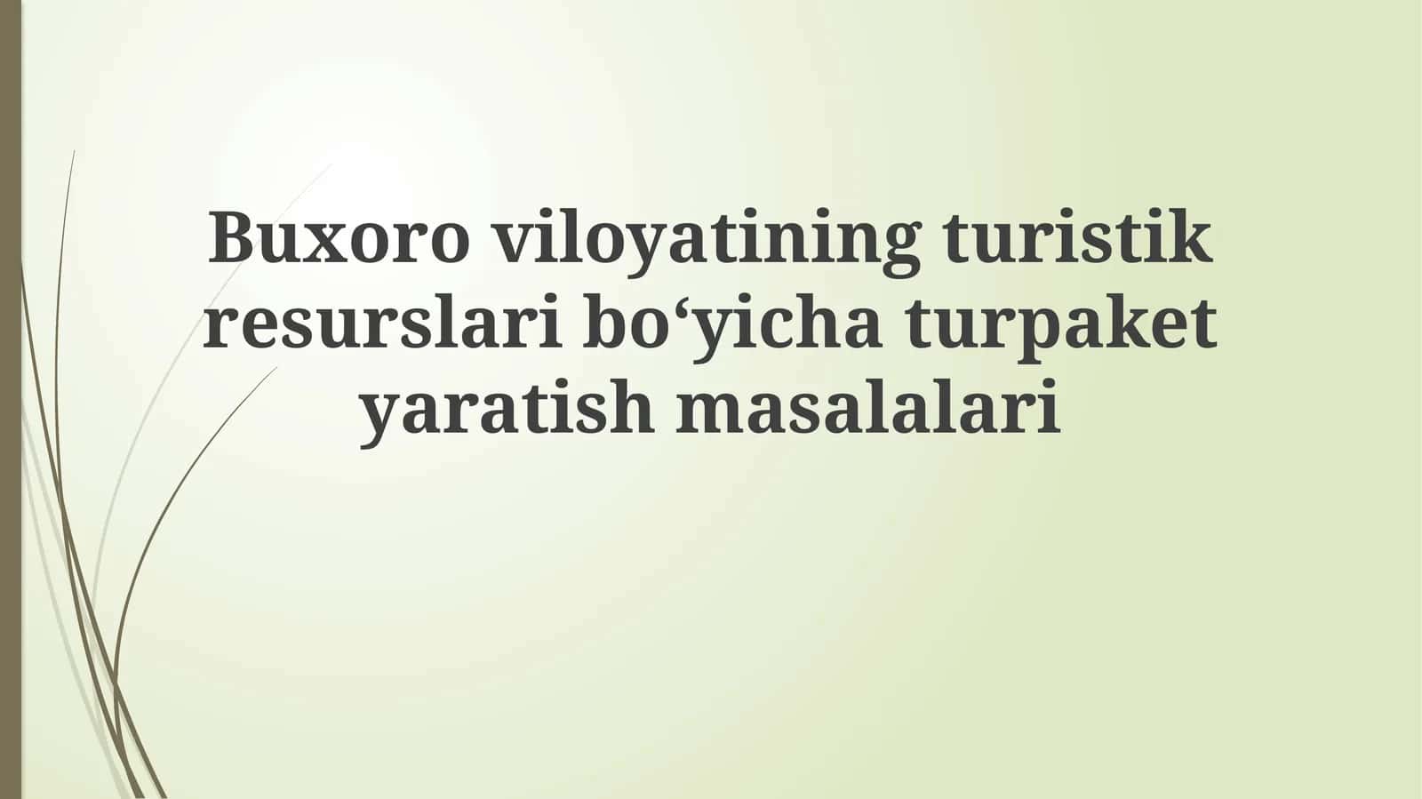 Buxoroviloyatiningturistikresurslariboʻyichaturpaketyaratishmasalalari