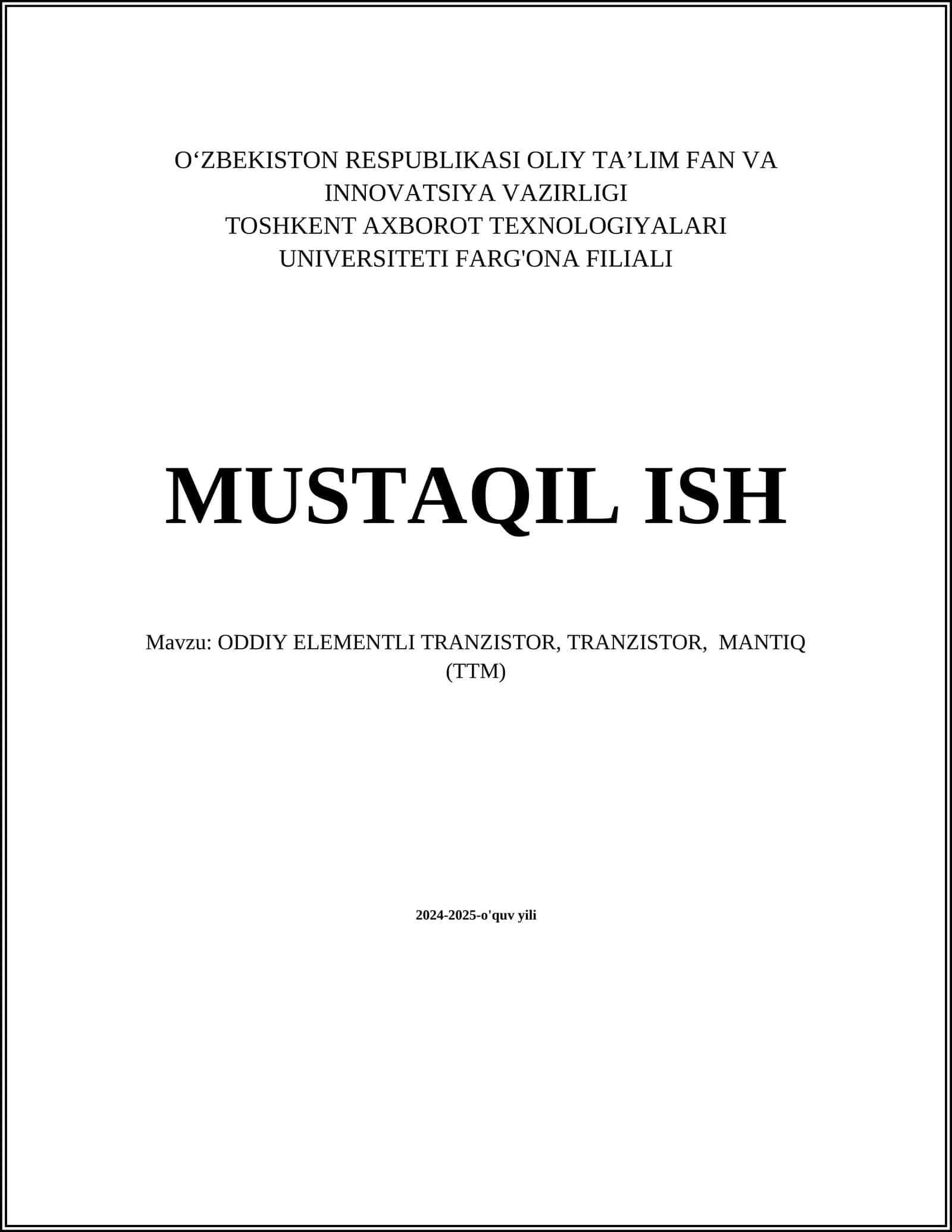 ODDIY ELEMENTLI TRANZISTOR