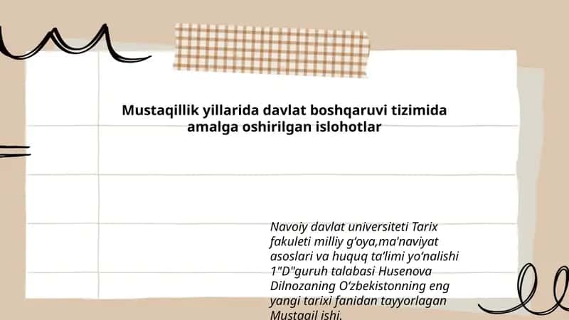 Mustaqillik yillarida davlat boshqaruvi tizimida amalga oshirilgan islohotlar