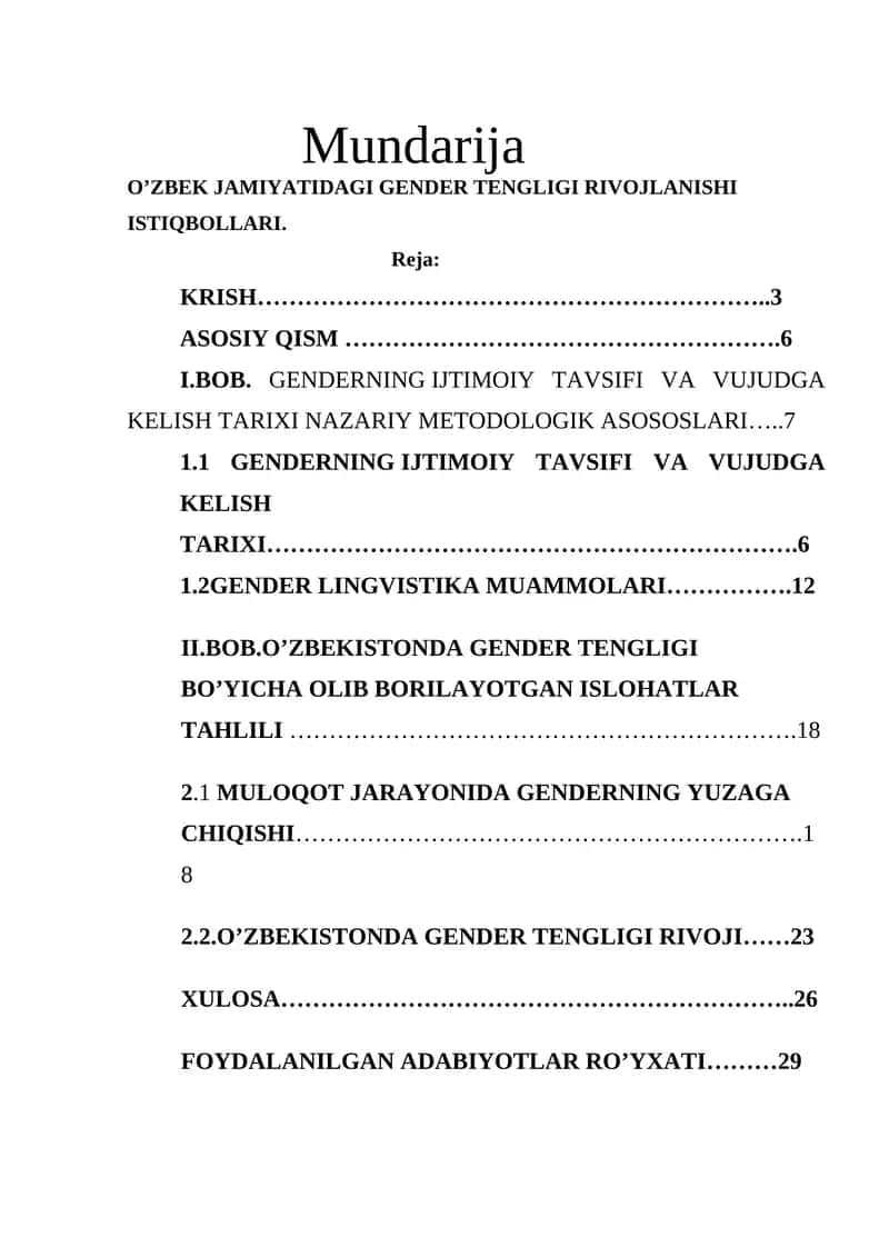 O’ZBEK JAMIYATIDAGI GENDER TENGLIGI RIVOJLANISHI ISTIQBOLLARI