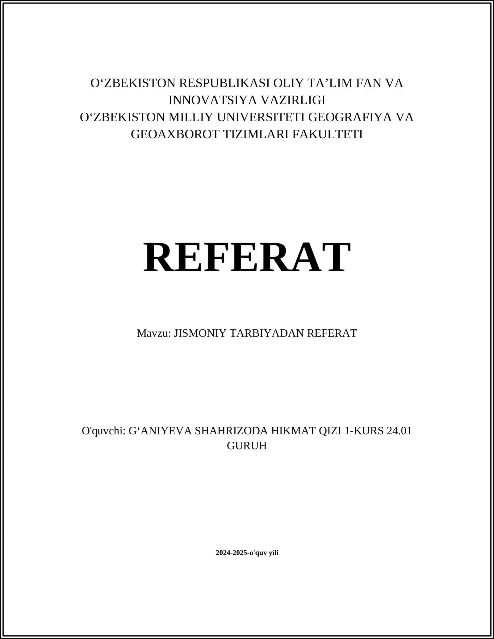 Jismoniy Tarbiyadan Referat