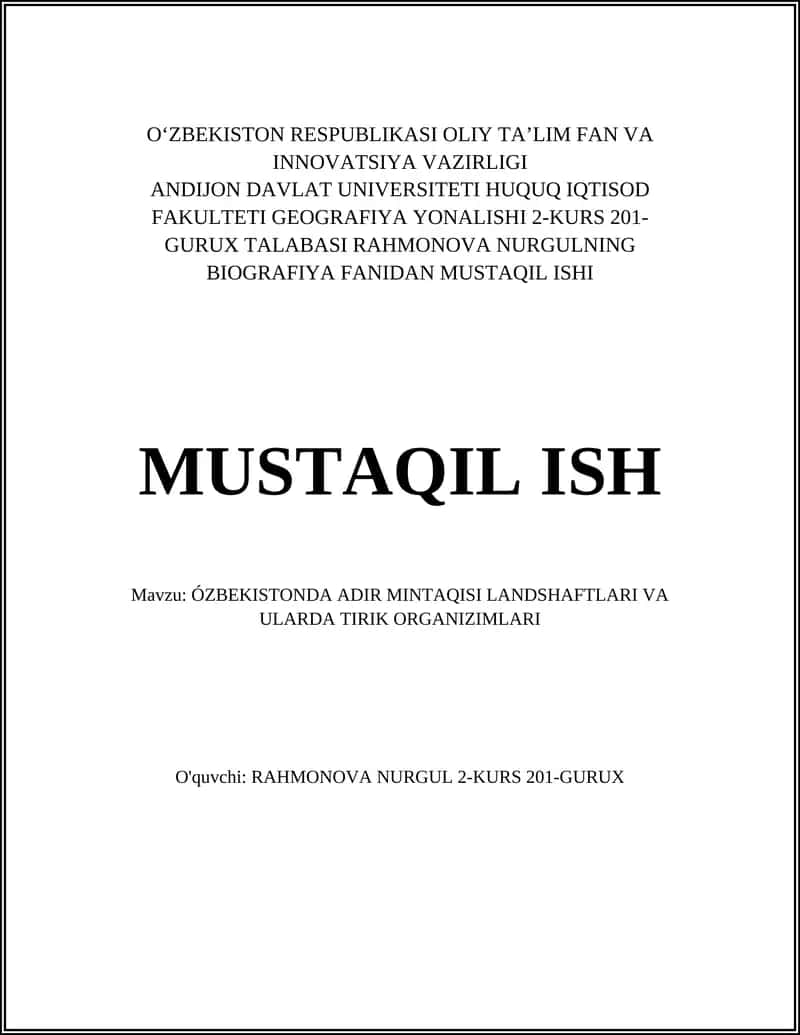 ÓZBEKISTONDA ADIR MINTAQISI LANDSHAFTLARI VA ULARDA TIRIK ORGANIZIMLARI