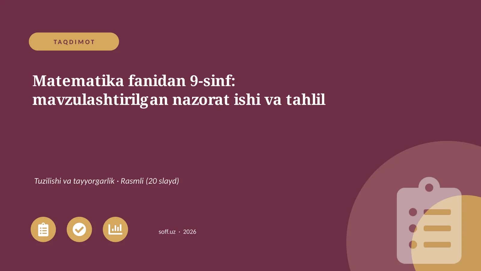 Matematika fanidan 9-sinf: mavzulashtirilgan nazorat ishi va tahlil