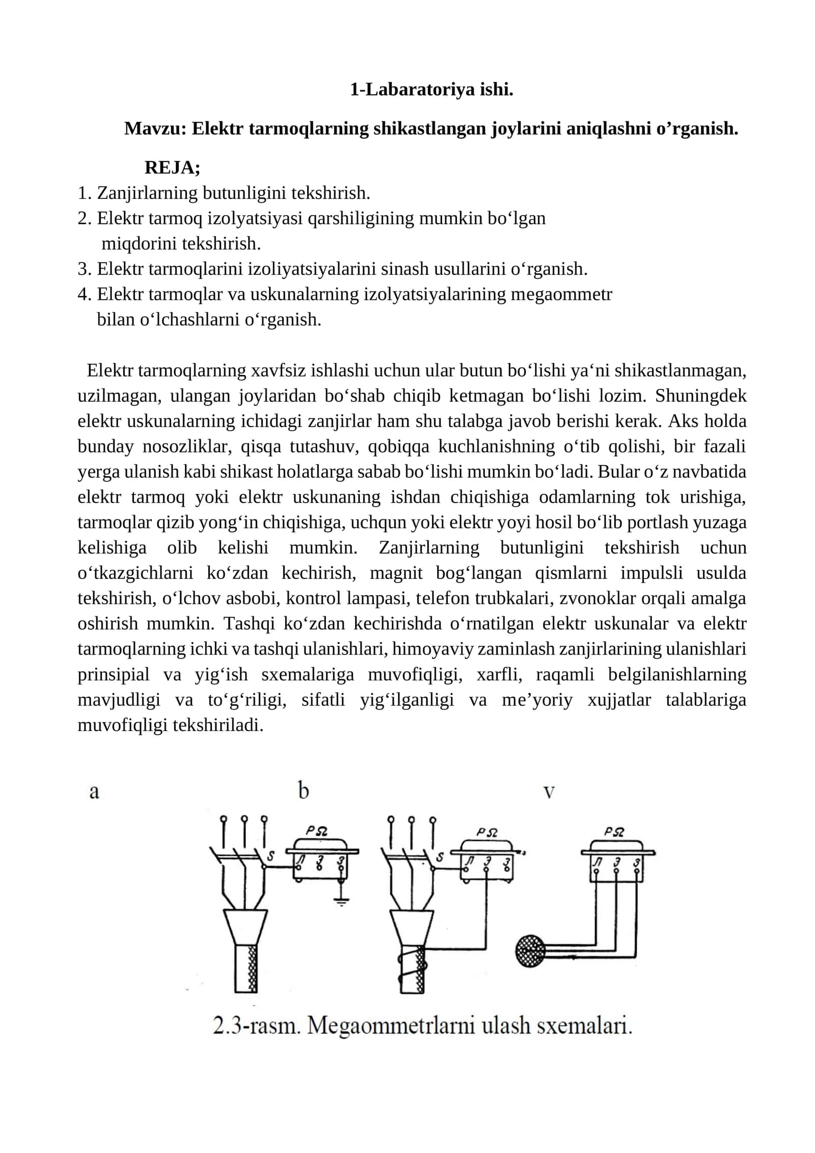 Elektr tarmoqlarning shikastlangan joylarini aniqlashni o’rganish