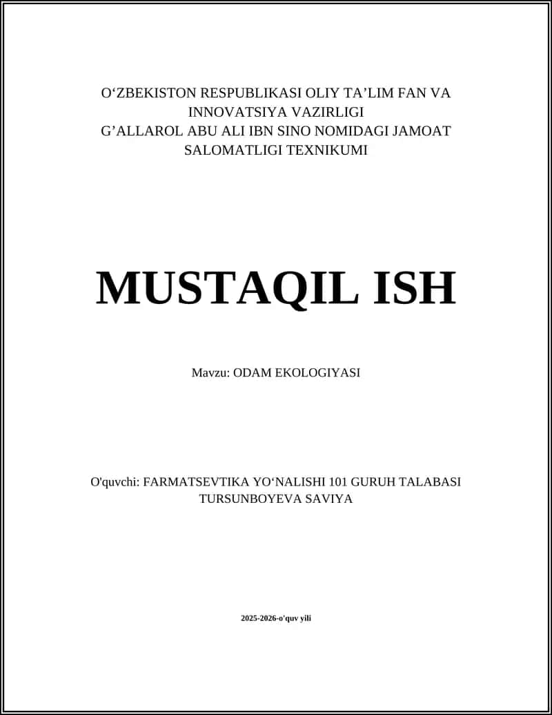 ODAM EKOLOGIYASI