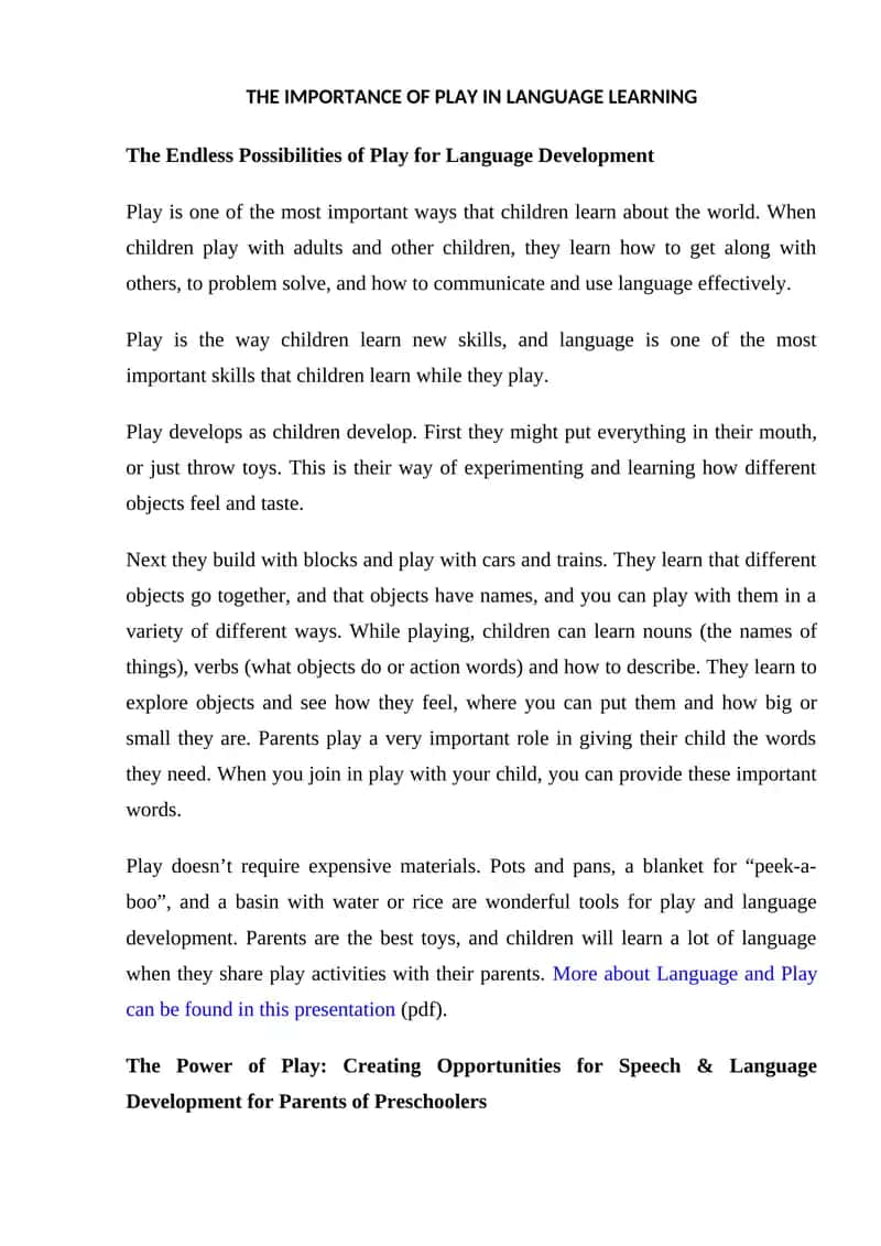 THE IMPORTANCE OF PLAY IN LANGUAGE LEARNING