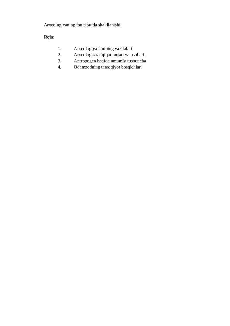 Arxeologiya fanining vazifalari