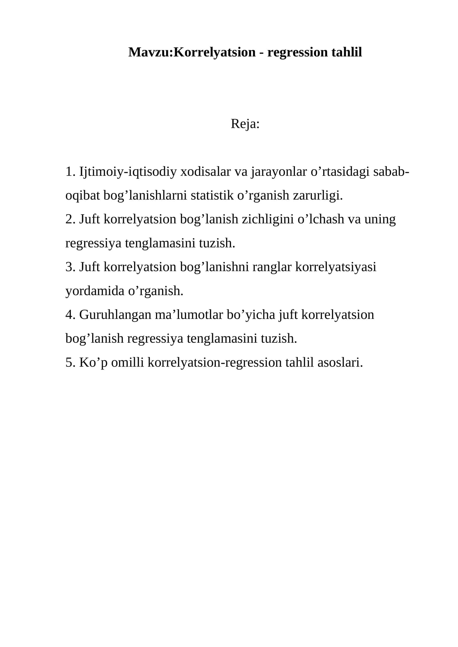Korrelyatsion - regression tahlil