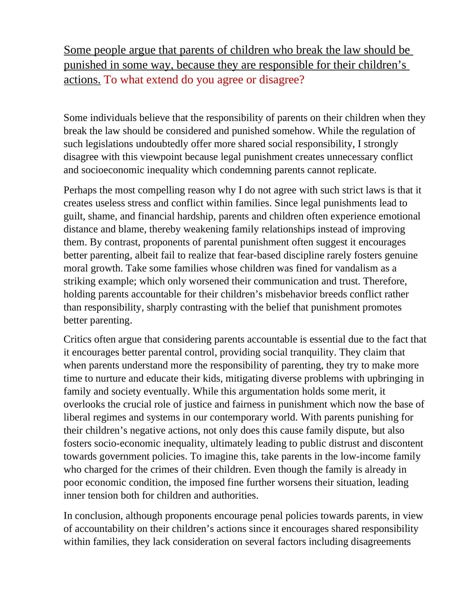 Parents' Responsibility for Children Breaking the Law