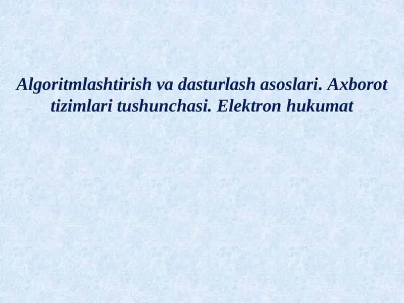 Algoritmlashtirish va dasturlash asoslari. Axborot tizimlari tushunchasi. Elektron hukumat