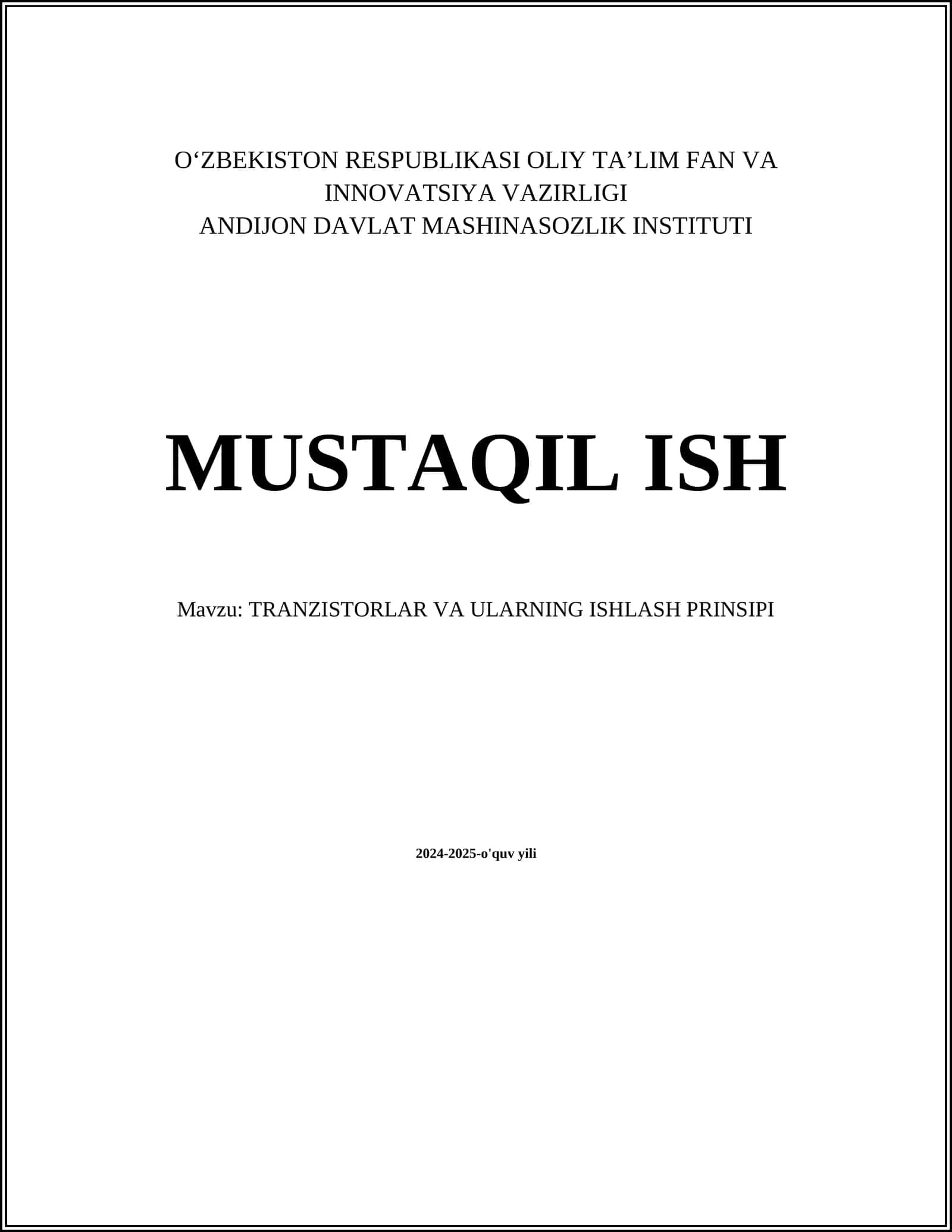 TRANZISTORLAR VA ULARNING ISHLASH PRINSIPI