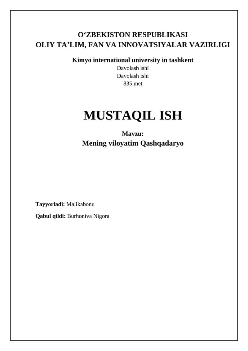 Mening viloyatim Qashqadaryo