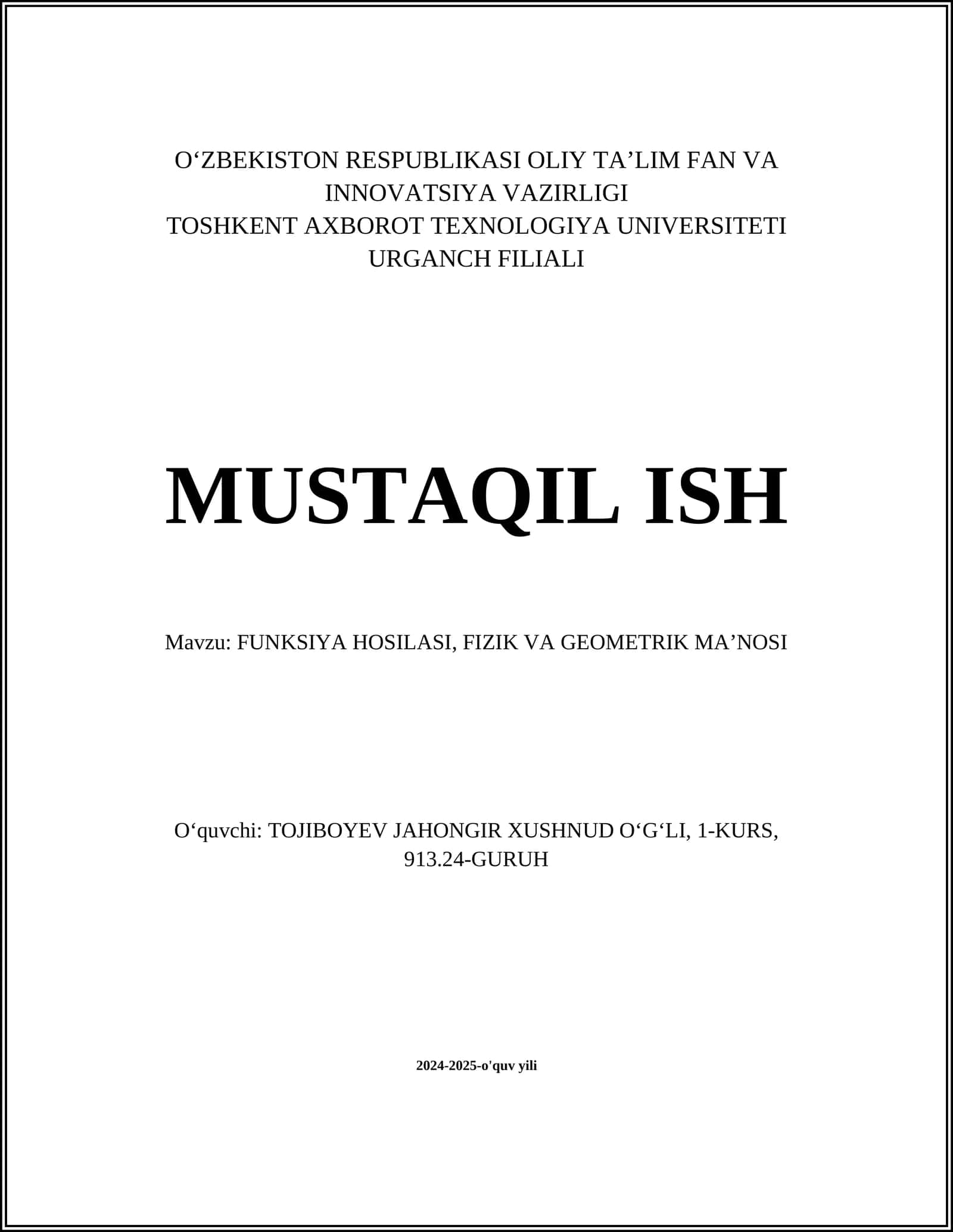 FUNKSIYA HOSILASI, FIZIK VA GEOMETRIK MAʼNOSI