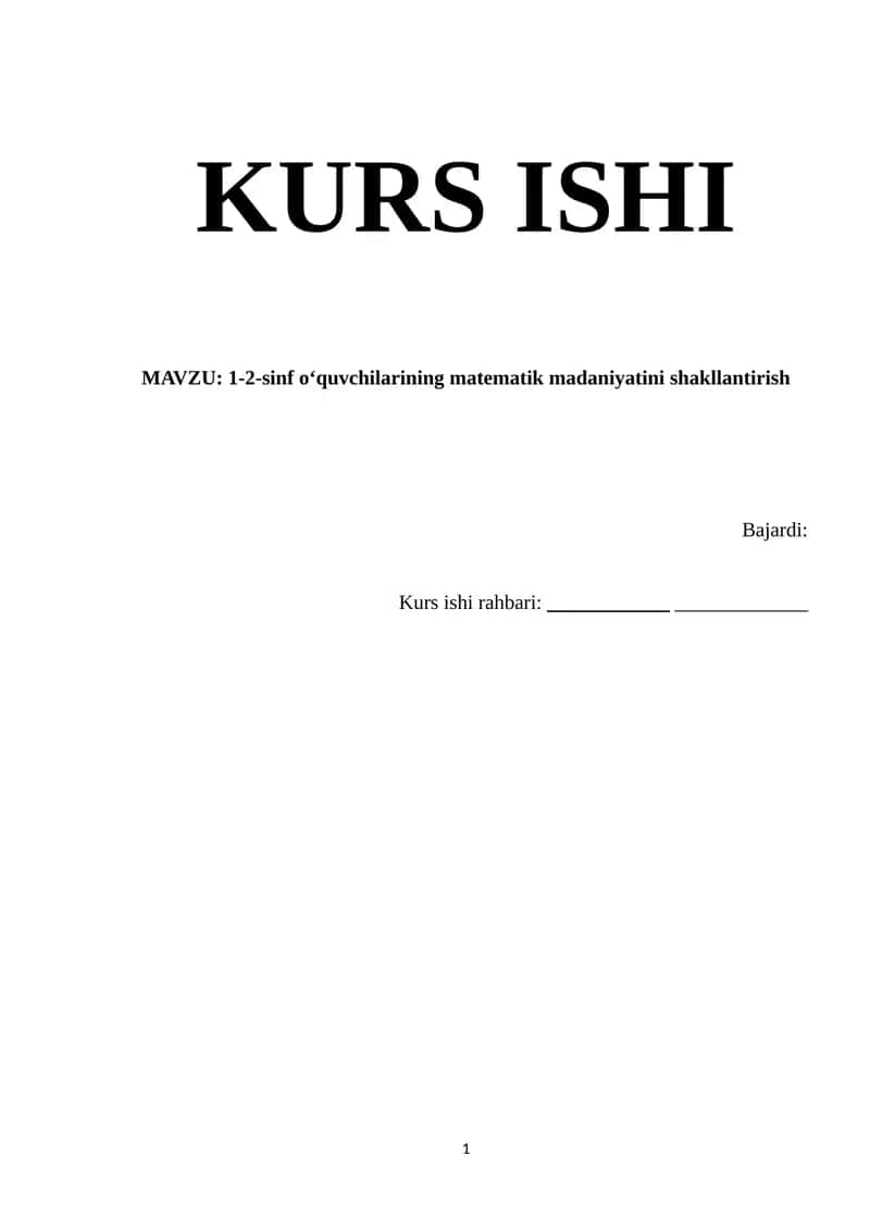 1-2-sinf oʻquvchilarining matematik madaniyatini shakllantirish