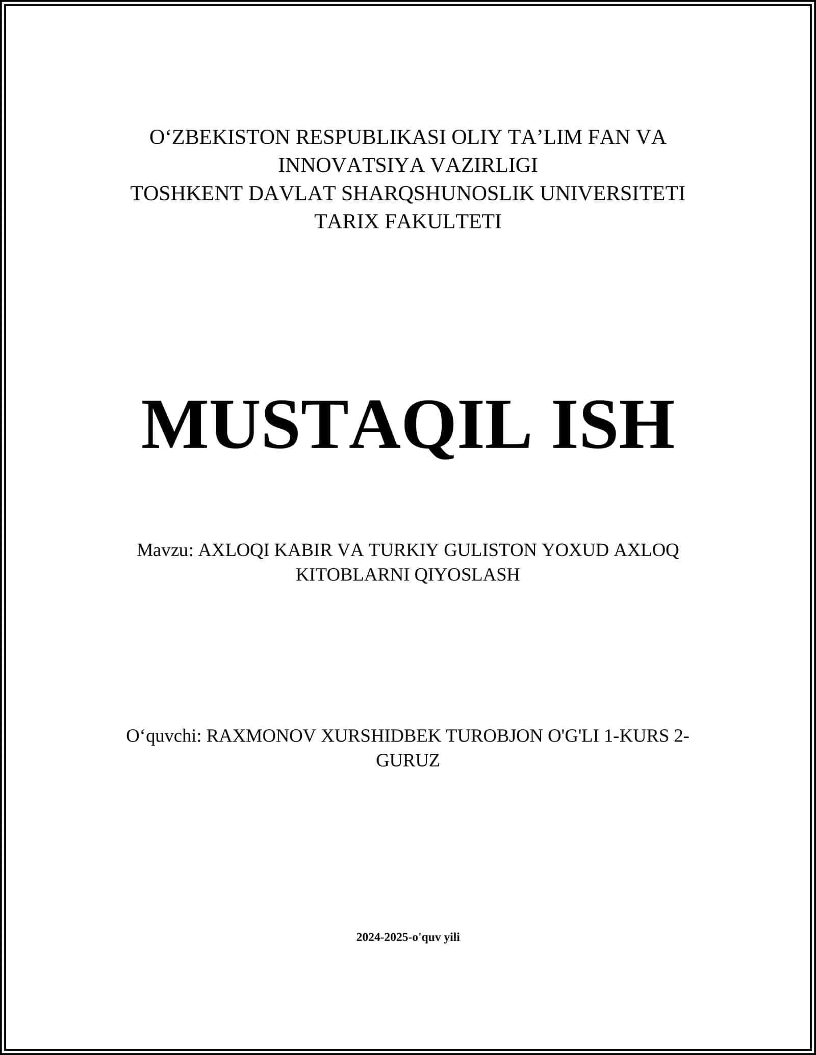 AXLOQI KABIR VA TURKIY GULISTON YOXUD AXLOQ KITOBLARNI QIYOSLASH