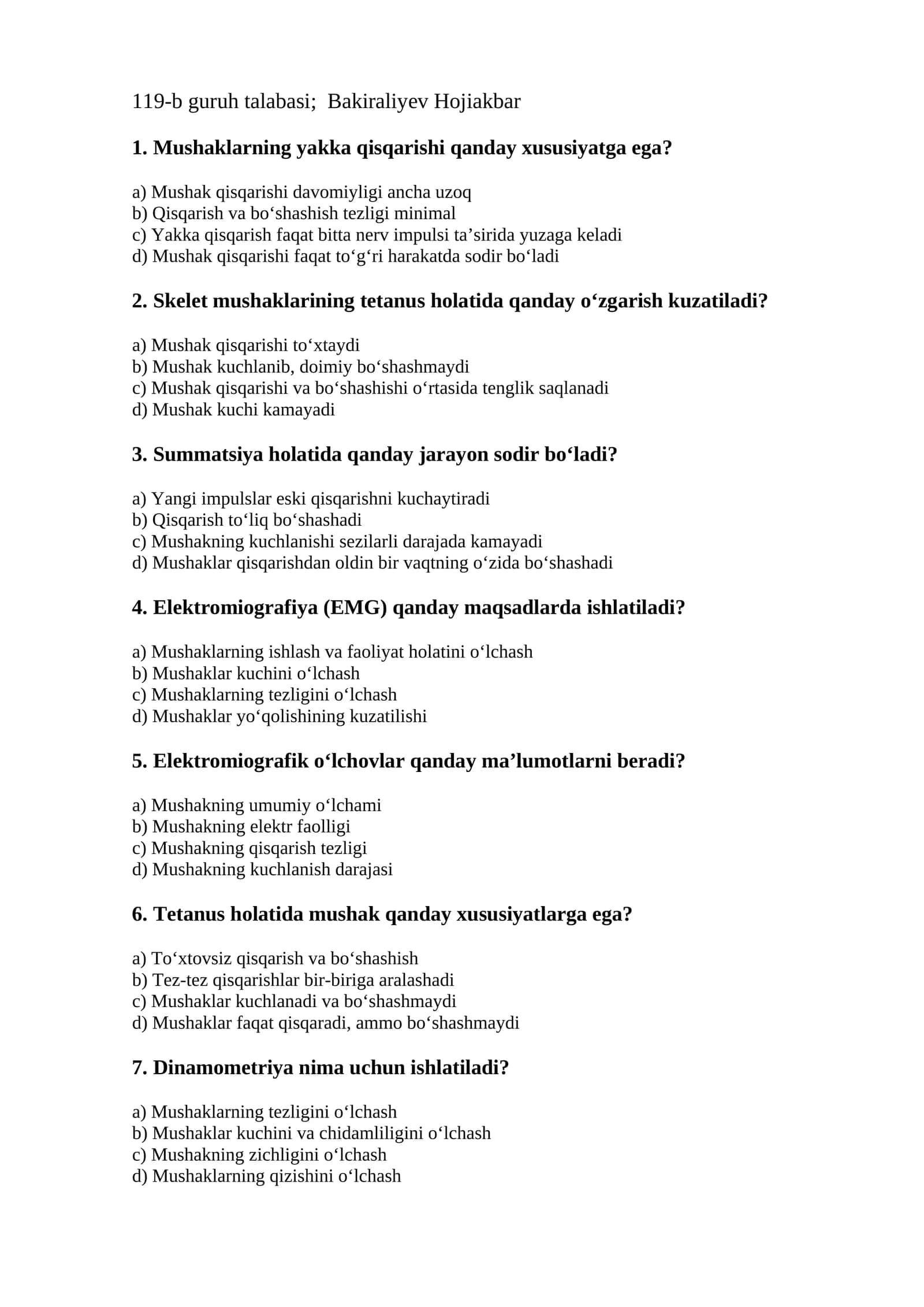 Mushaklar va muskullar tizimida o‘tkazilayotgan o‘zgarishlar