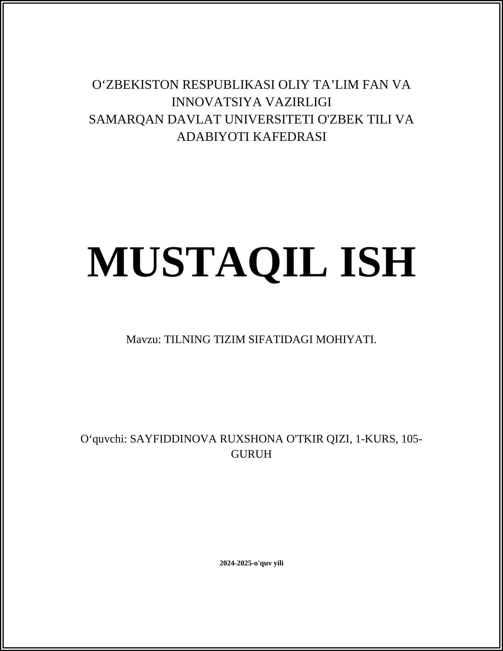 TILNING TIZIM SIFATIDAGI MOHIYATI