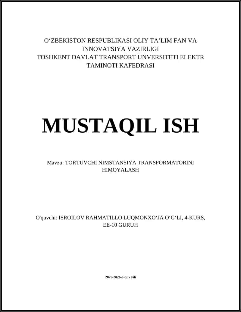 Tortuvchi nimstansiya transformatorini himoyalash