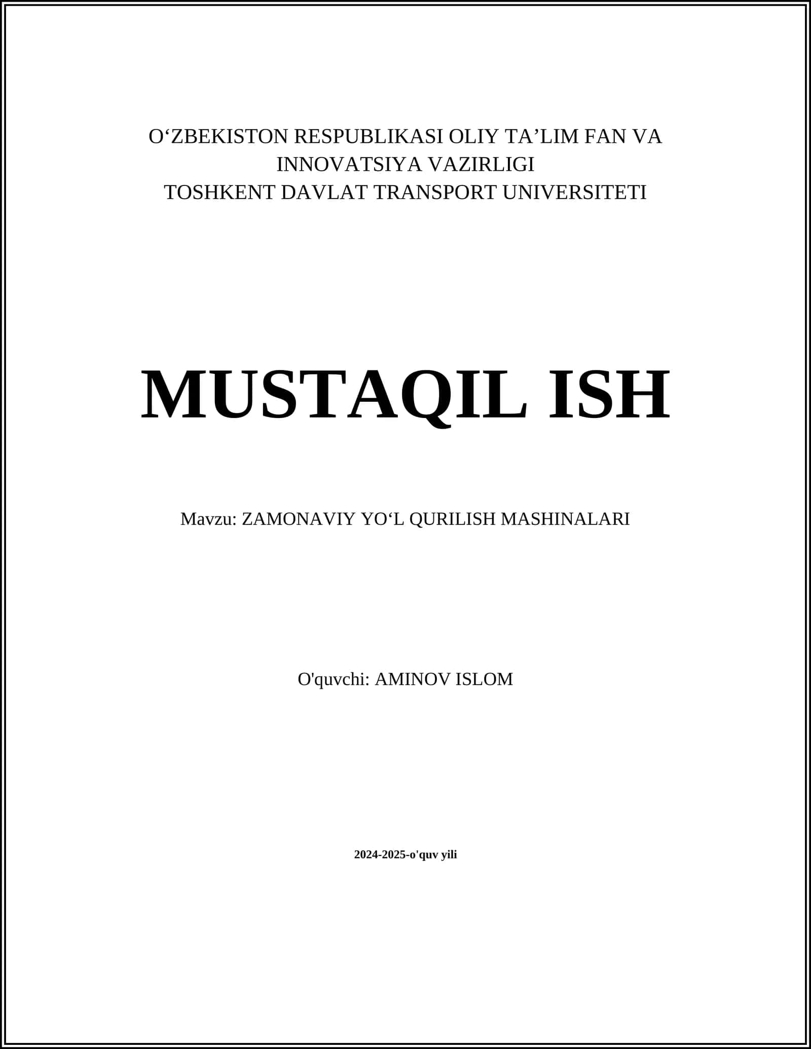 ZAMONAVIY YOʻL QURILISH MASHINALARI