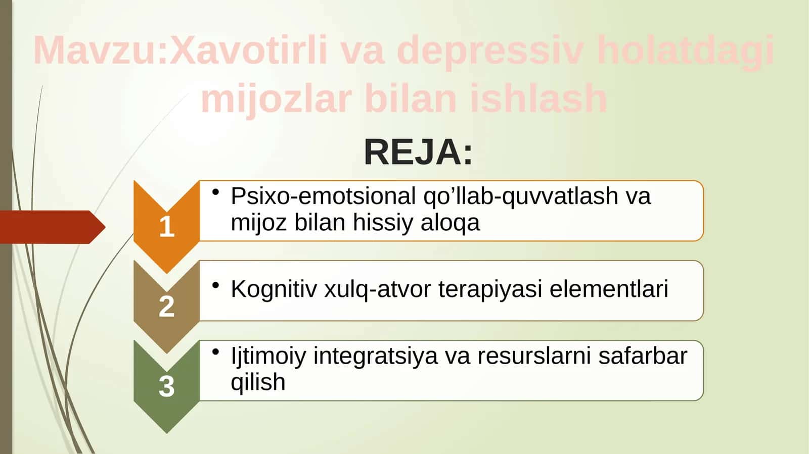Xavotirli-depressiv holatdagi mijozlar bilan ishlash