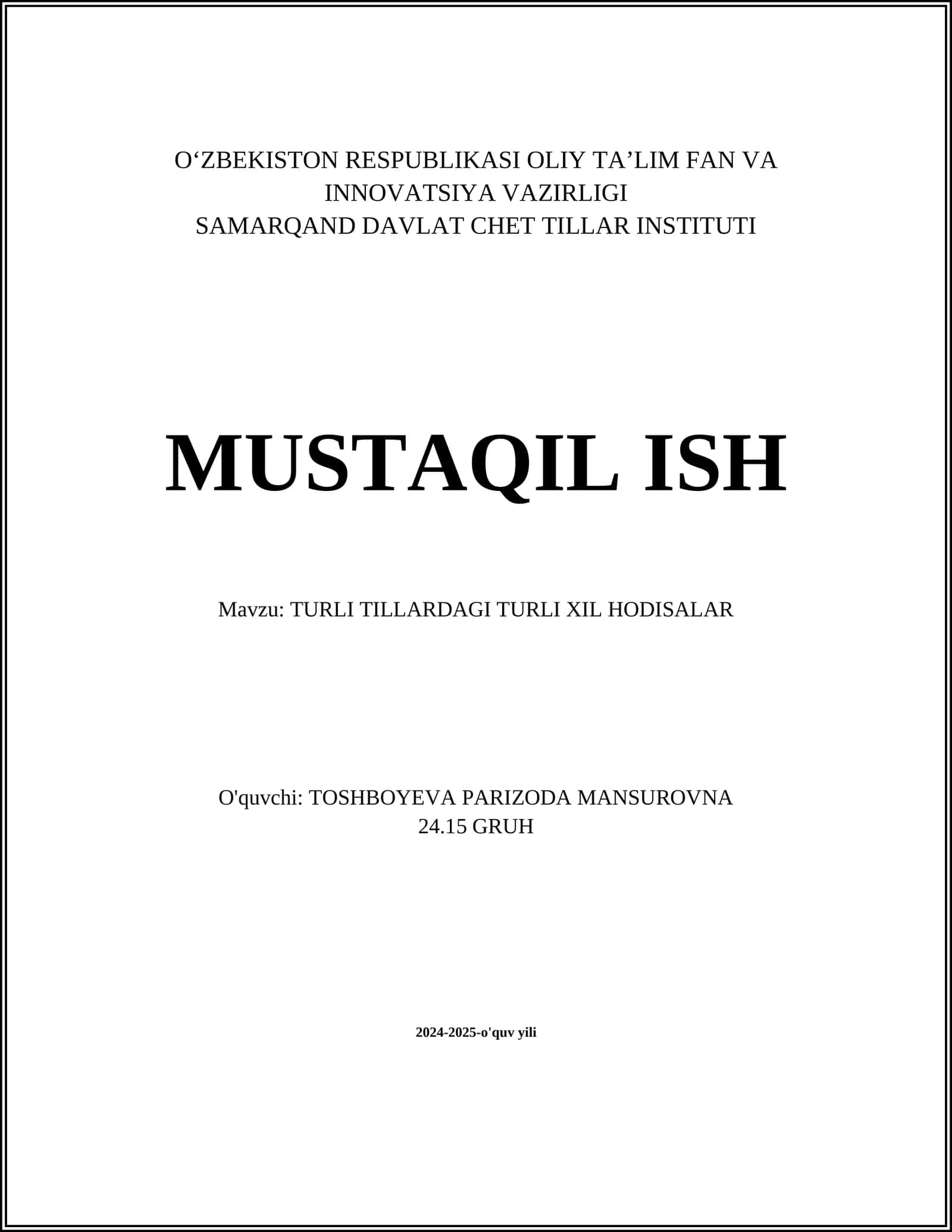 TURLI TILLARDAGI TURLI XIL HODISALAR