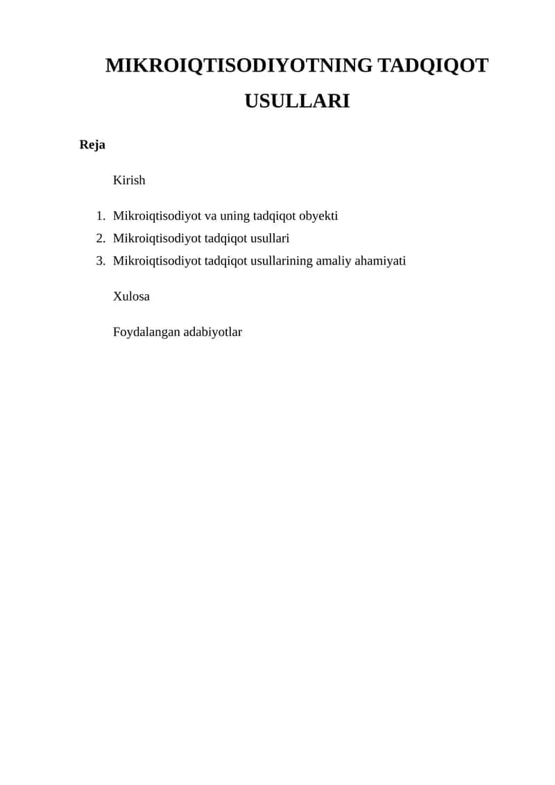 MIKROIQTISODIYOTNING TADQIQOT USULLARI