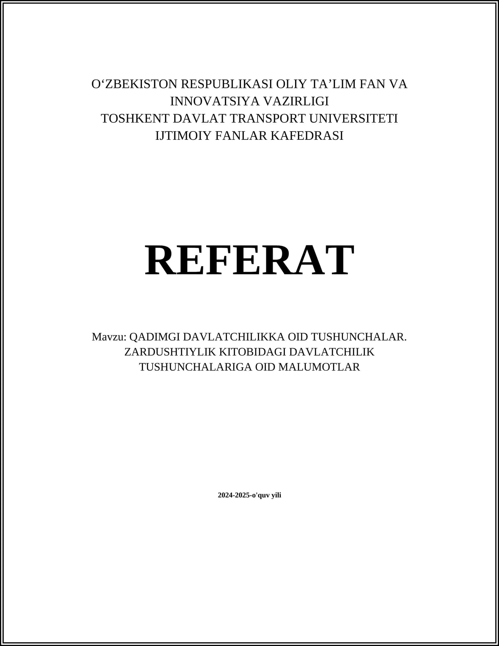 QADIMGI DAVLATCHILIKKA OID TUSHUNCHALAR