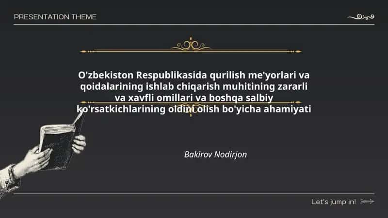 O'zbekiston Respublikasida qurilish me'yorlari va qoidalarining ishlab chiqarish muhitining zararli va xavfli omillari va boshqa salbiy ko'rsatkichlarining oldini olish bo'yicha ahamiyati