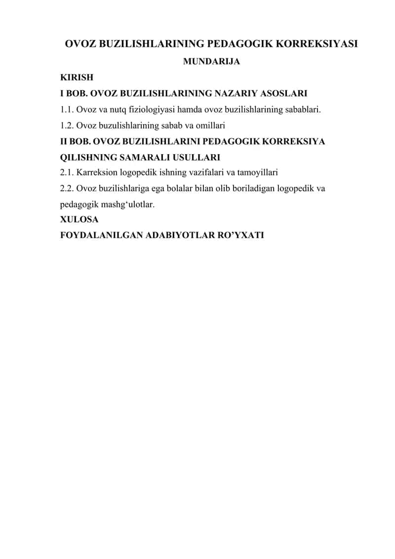 Ovoz buzilishlarining pedagogik korreksiyasi