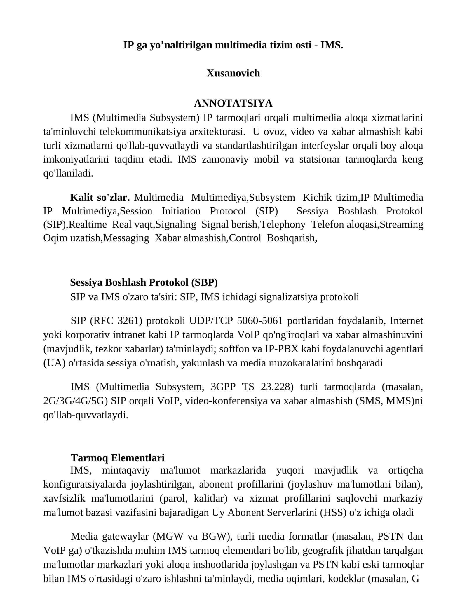 IP ga yo'naltirilgan multimedia tizim osti - IMS