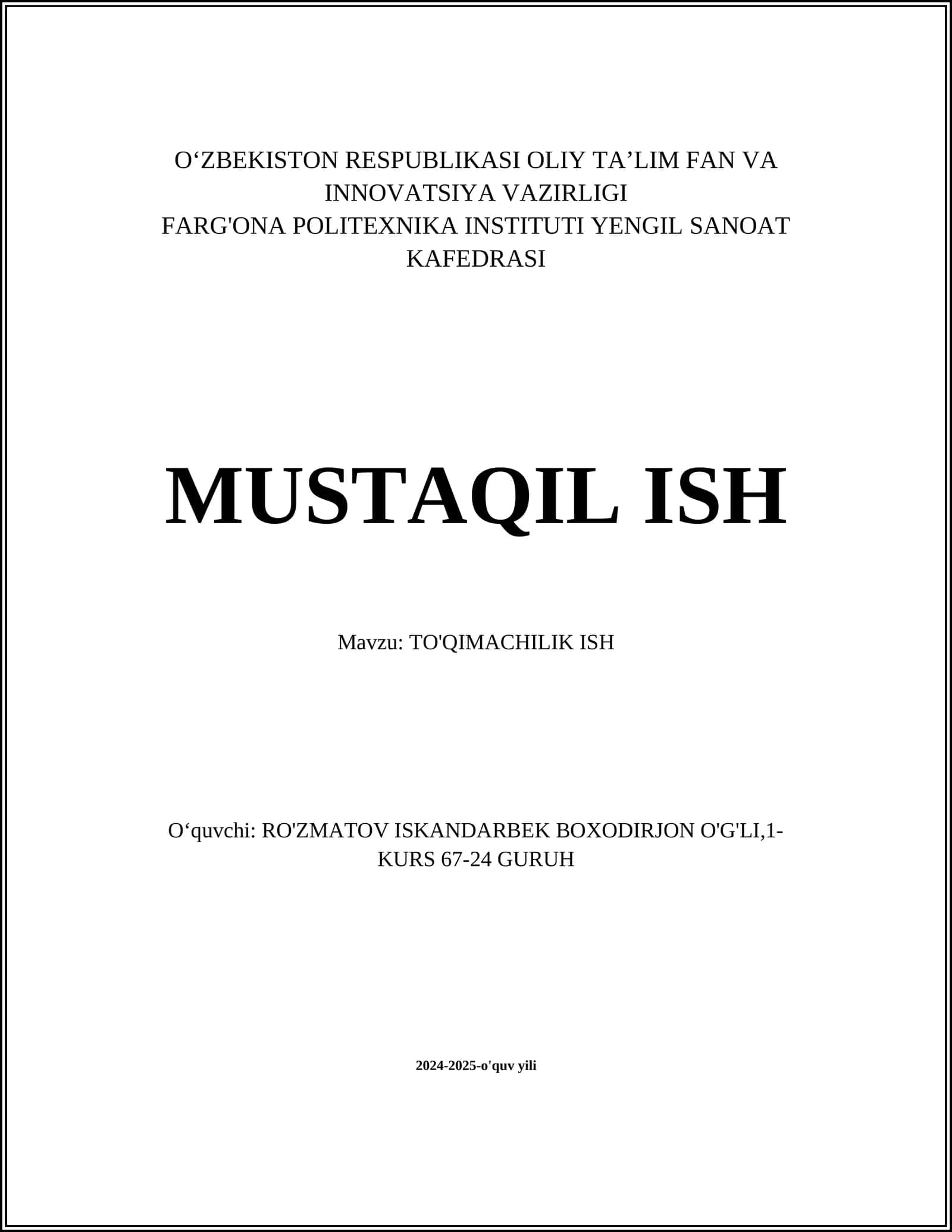 TO'QIMACHILIK ISH